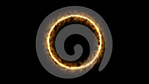 Beautiful ring of fire on black background. Abstract solar fire circle. Gradually appearing burning ring of fire.