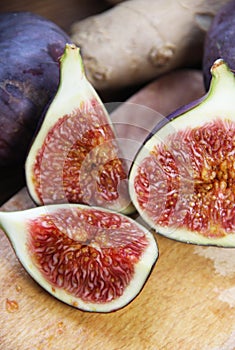 Beautiful ripe fresh pulpy figs on the table