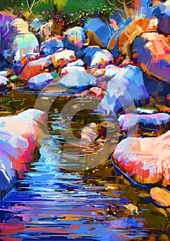 Beautiful river amongst colorful stones photo