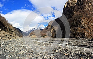 A beautiful river flows in the mountains