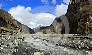 A beautiful river flows in the mountains