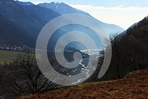 A beautiful river flows in the mountains