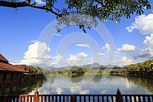 Beautiful river with sky clouds