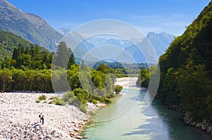 Beautiful river Soca, Bovec, Slovenian Alps, Slovenia, Europe