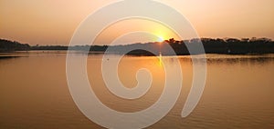 Beautiful river in sunset evening