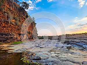 A beautiful river surrounded by rocky mountain at Chidiya Bhadak, Indore, Madhya Pradesh, India