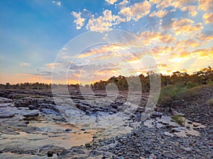 A beautiful river surrounded by rocky mountain at Chidiya Bhadak, Indore, Madhya Pradesh, India