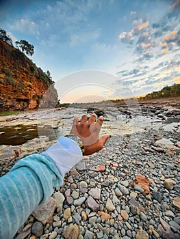 A beautiful river surrounded by rocky mountain at Chidiya Bhadak, Indore, Madhya Pradesh, India