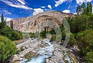 Beautiful river at Turtuk village, Diskit, Jammu and Kashmir, In photo