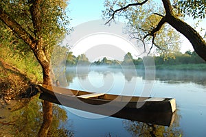 Beautiful river and yellow boat