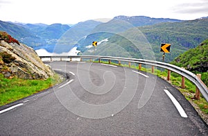 Beautiful road in mountains on fjords in Norway