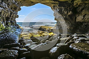 The beautiful rock cave at the sea in La Jolla California at an