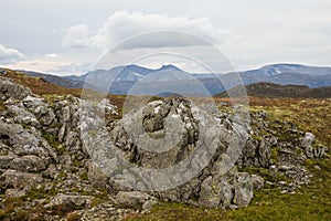 A beautiful rock formations in the mountains of Folgefonna national park in Norway.