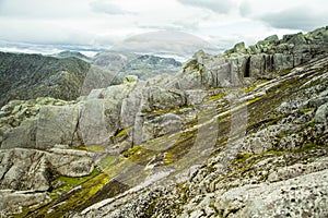 A beautiful rock formations in the mountains of Folgefonna national park in Norway.