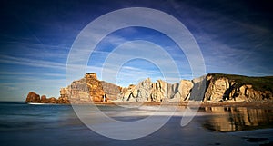 Beautiful rock formations on Playa de Portio, Cantabria, Spain