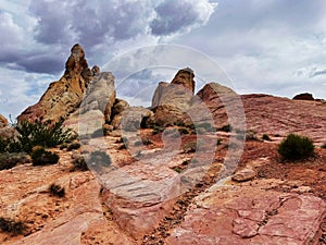 Beautiful rock formations in shades of red in the Valley of Fire State Park.