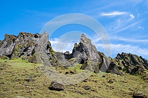 Beautiful rock formations of Thakgil canyon in Iceland