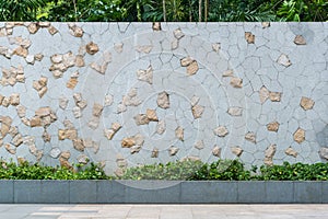 Beautiful rock wall outdoors exterior with tree decoration panel modern building or home and living