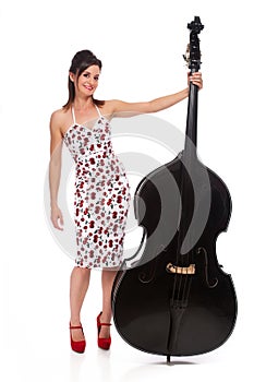 Beautiful Rockabilly Girl with Double Bass