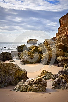 Beautiful rocky Algarve coast panorama landscape