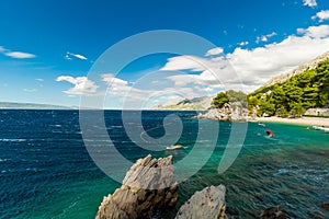 Beautiful rocky coastline on blue, transparent Mediterranean sea