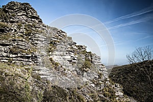 Beautiful rocky colorful landscape on the way to the mountain La Rhune, Basque country, france