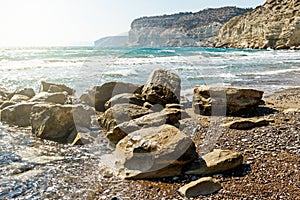 Beautiful rocky Curion beach in the Cyprus