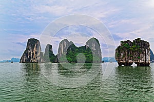 Beautiful rocky islets in Ha Long bay, Vietnam