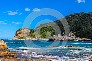 Beautiful rocky Knysna heads beach in garden route in Western Ca