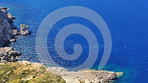 Beautiful rocky shore of Balearic Sea. Aerial view from Mirador Es Colomer, Pollenca, Palma de Mallorca, Spain