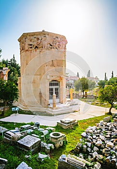 Beautiful Roman Agora and Tower of the Winds in Plaka District, Athens, Greece