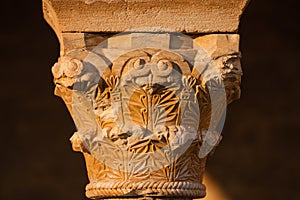 Beautiful romanesque capital closeup view