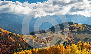 Beautiful Romania. Autumn over Rucar Bran Pass between Bucegi and Piatra Craiului Mountains