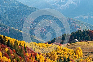 Beautiful Romania. Autumn over Rucar Bran Pass between Bucegi and Piatra Craiului Mountains