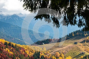 Beautiful Romania. Autumn over Rucar Bran Pass between Bucegi and Piatra Craiului Mountains