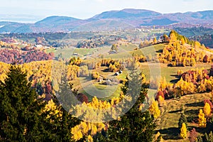 Beautiful Romania. Autumn over Rucar Bran Pass between Bucegi and Piatra Craiului Mountains
