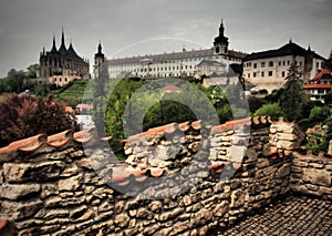 Beautiful romantic castle with a park with an interesting garden and flowers in the background