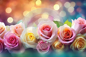 beautiful romantic colorful roses flowers with copyspace