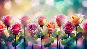 beautiful romantic colorful roses flowers with copyspace