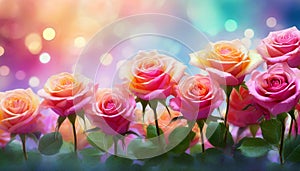 beautiful romantic colorful roses flowers with copyspace