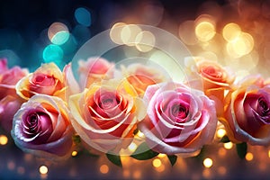 beautiful romantic colorful roses flowers with copyspace