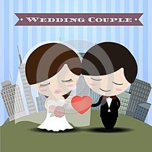 Beautiful romantic couple in love having fun with city Background Wedding Invitation Card.