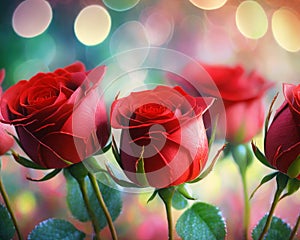 beautiful romantic red roses flowers with copyspace