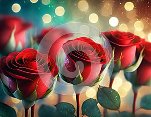 beautiful romantic red roses flowers with copyspace