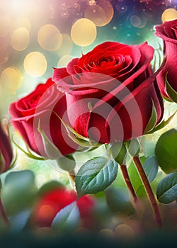 beautiful romantic red roses flowers with copyspace