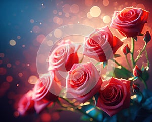 beautiful romantic red roses flowers with copyspace