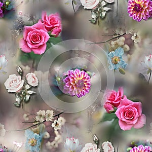 Beautiful romantic rose flower, digital design wallpepar and floral seamless pattern with abstract digital background photo