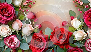 beautiful romantic roses flowers with copyspace