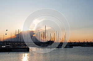 Beautiful romantic sunset at Adriatic sea in Gabicce, Italy.