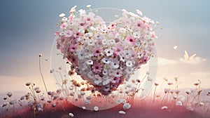 Beautiful romantic Valentines heart made of wildflowers